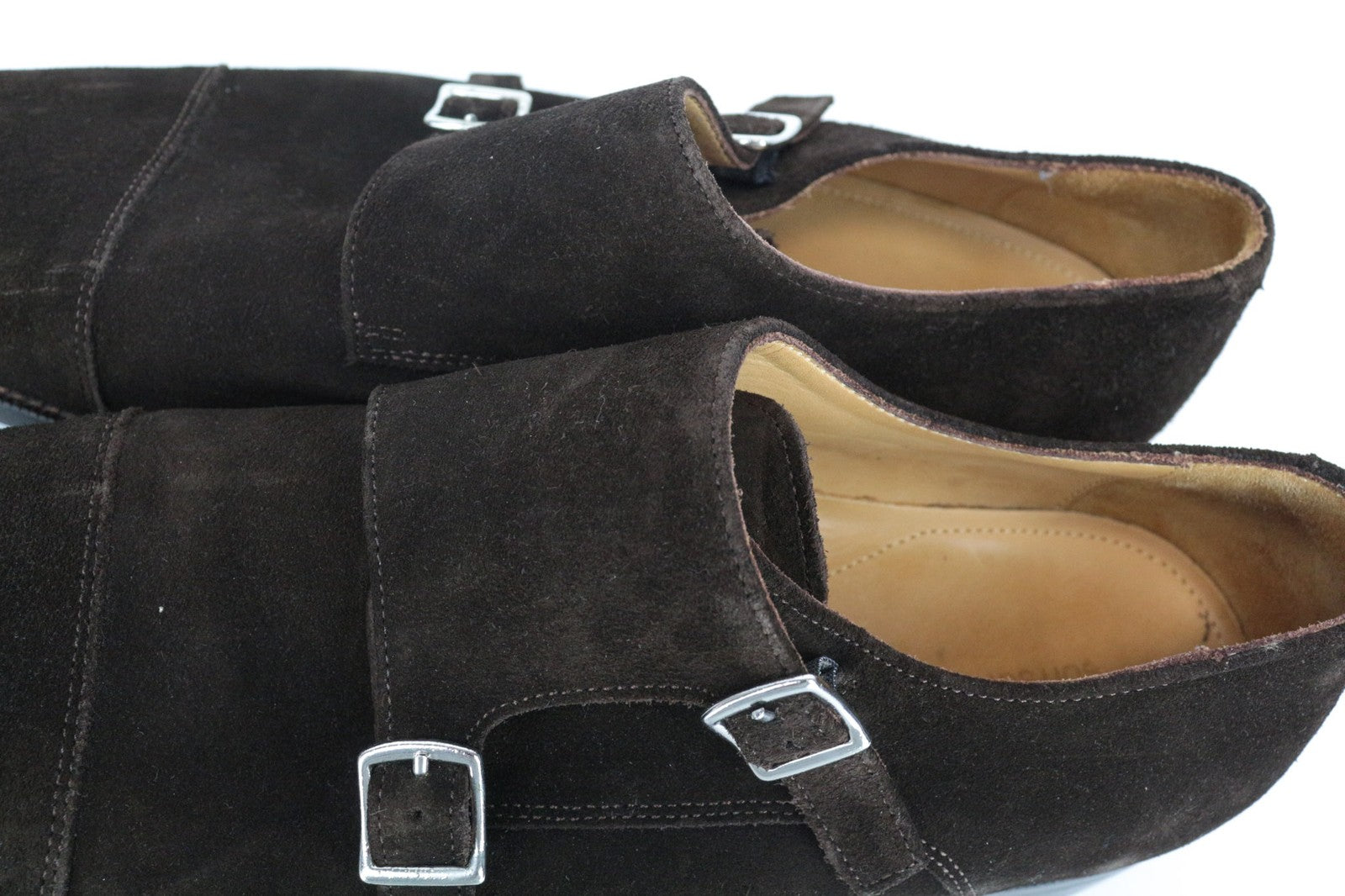 SUITSUPPLY vyriški batai, EU43.5, rudi, zomšiniai, odiniai, su dvigubu dirželiu 