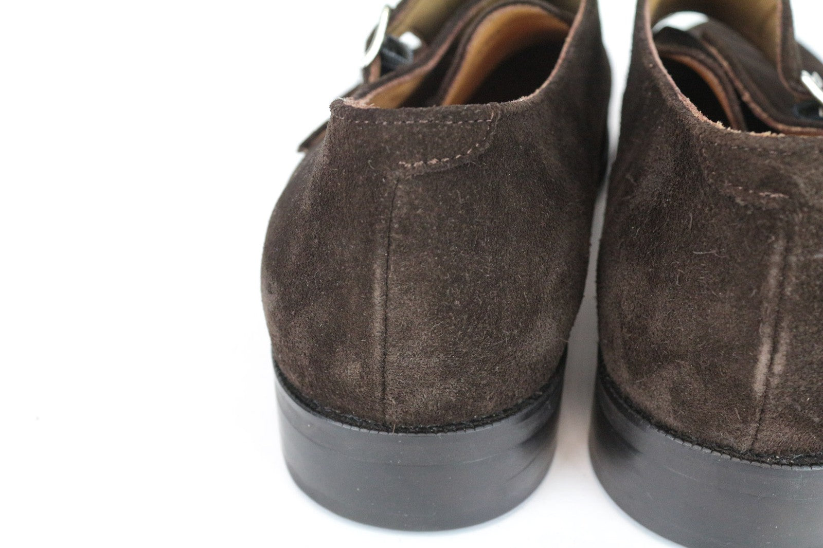 SUITSUPPLY vyriški batai, EU43.5, rudi, zomšiniai, odiniai, su dvigubu dirželiu 
