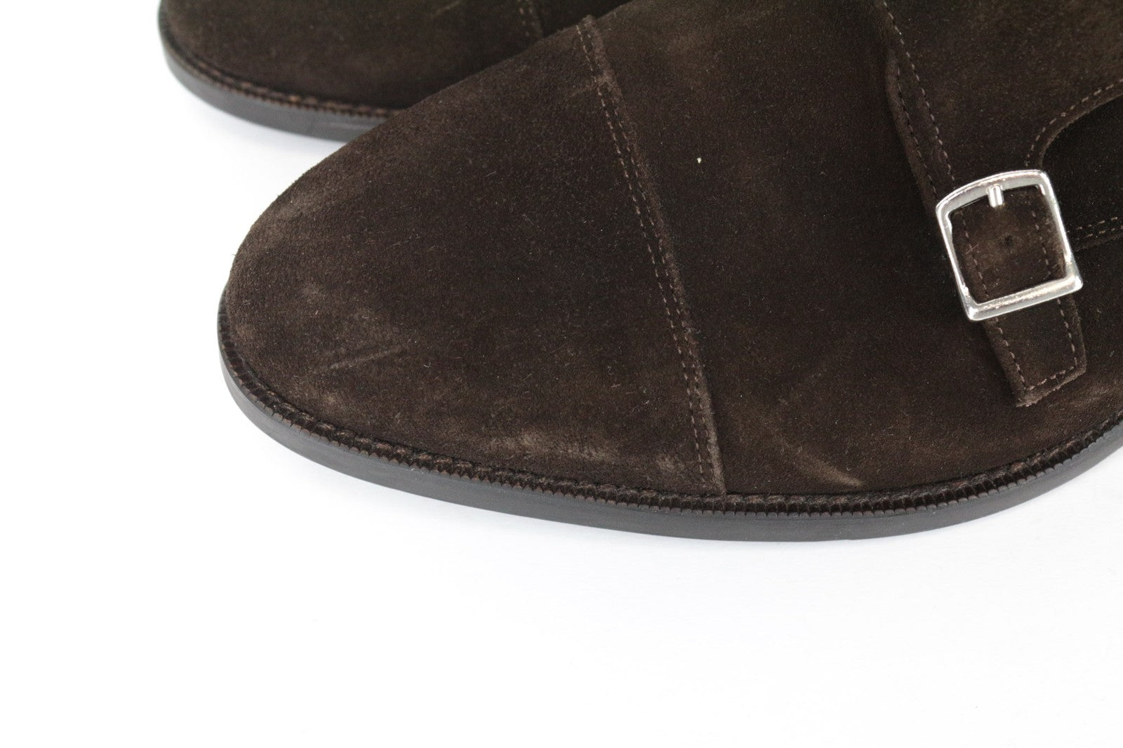 SUITSUPPLY vyriški batai, EU43.5, rudi, zomšiniai, odiniai, su dvigubu dirželiu 