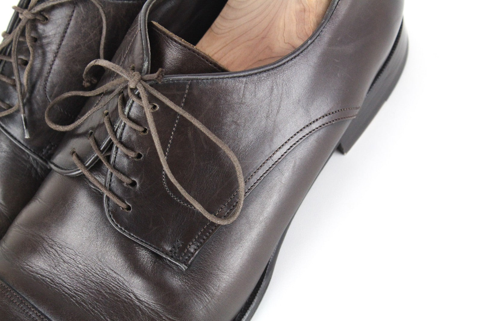 SUITSUPPLY tamsiai rudi EU44 odiniai žemapadžiai vyriški batai su raišteliais, UK10 klasikiniai 