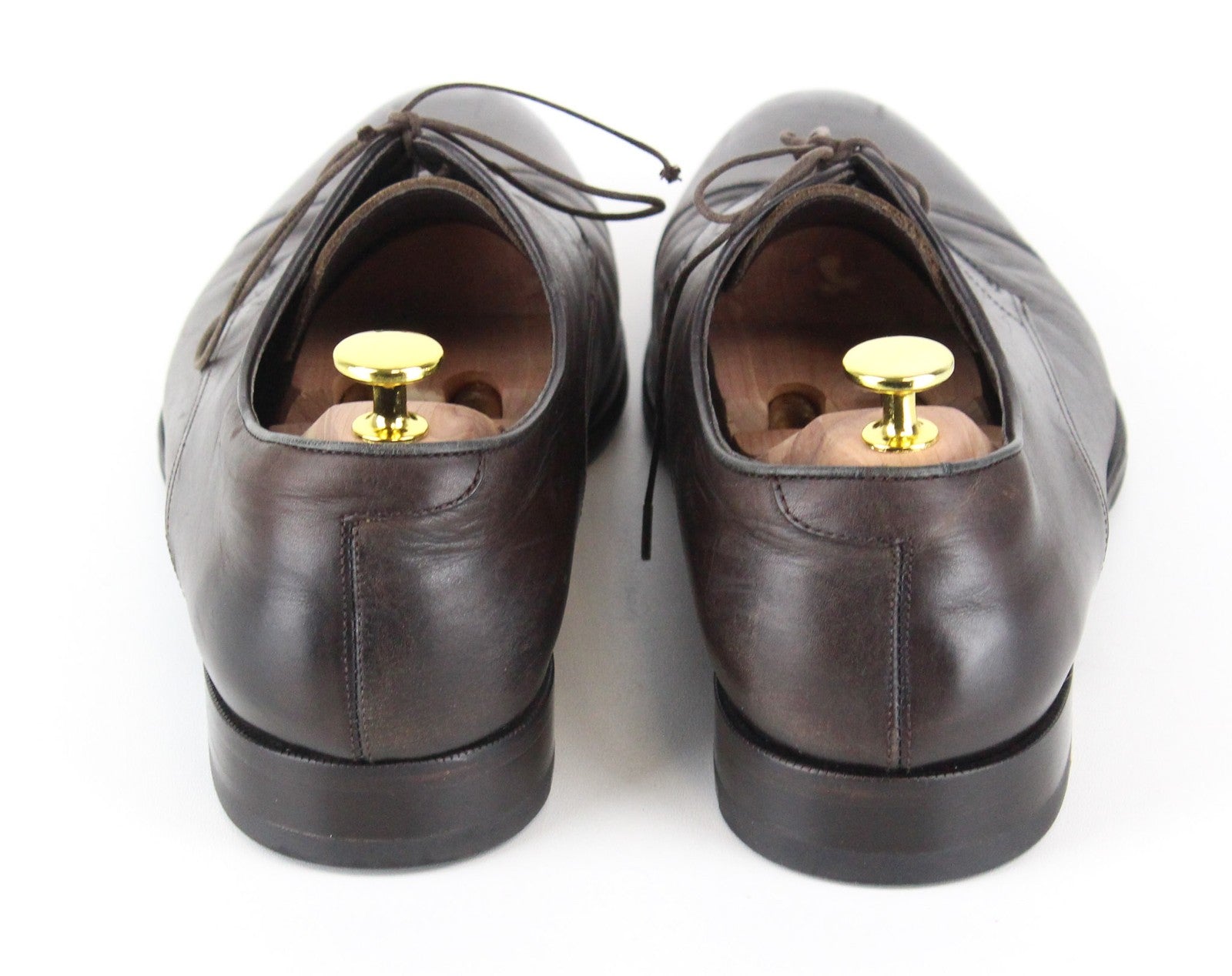 SUITSUPPLY tamsiai rudi EU44 odiniai žemapadžiai vyriški batai su raišteliais, UK10 klasikiniai 