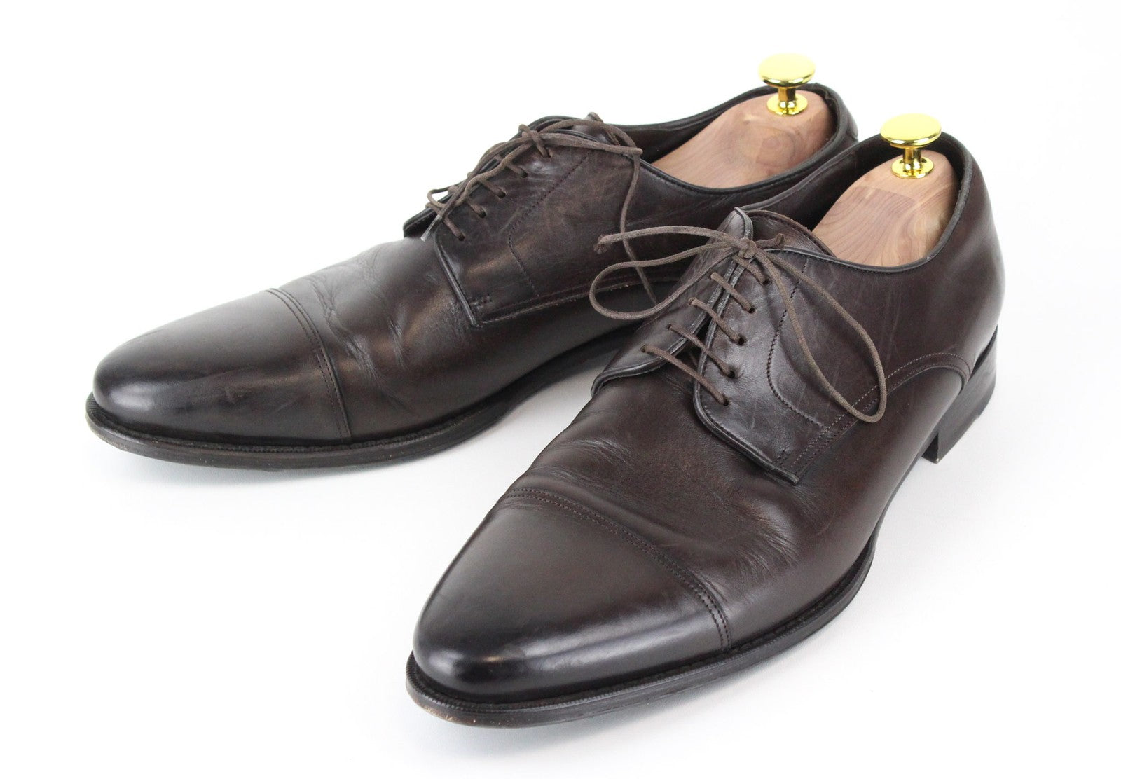 SUITSUPPLY tamsiai rudi EU44 odiniai žemapadžiai vyriški batai su raišteliais, UK10 klasikiniai 