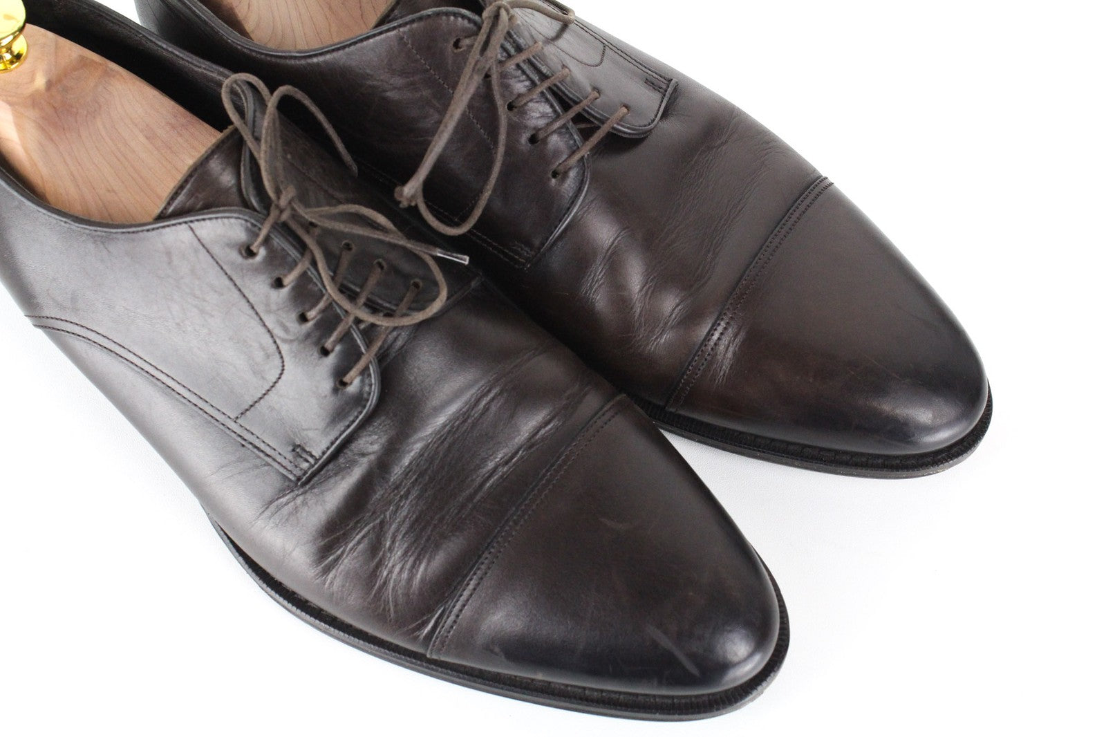 SUITSUPPLY tamsiai rudi EU44 odiniai žemapadžiai vyriški batai su raišteliais, UK10 klasikiniai 