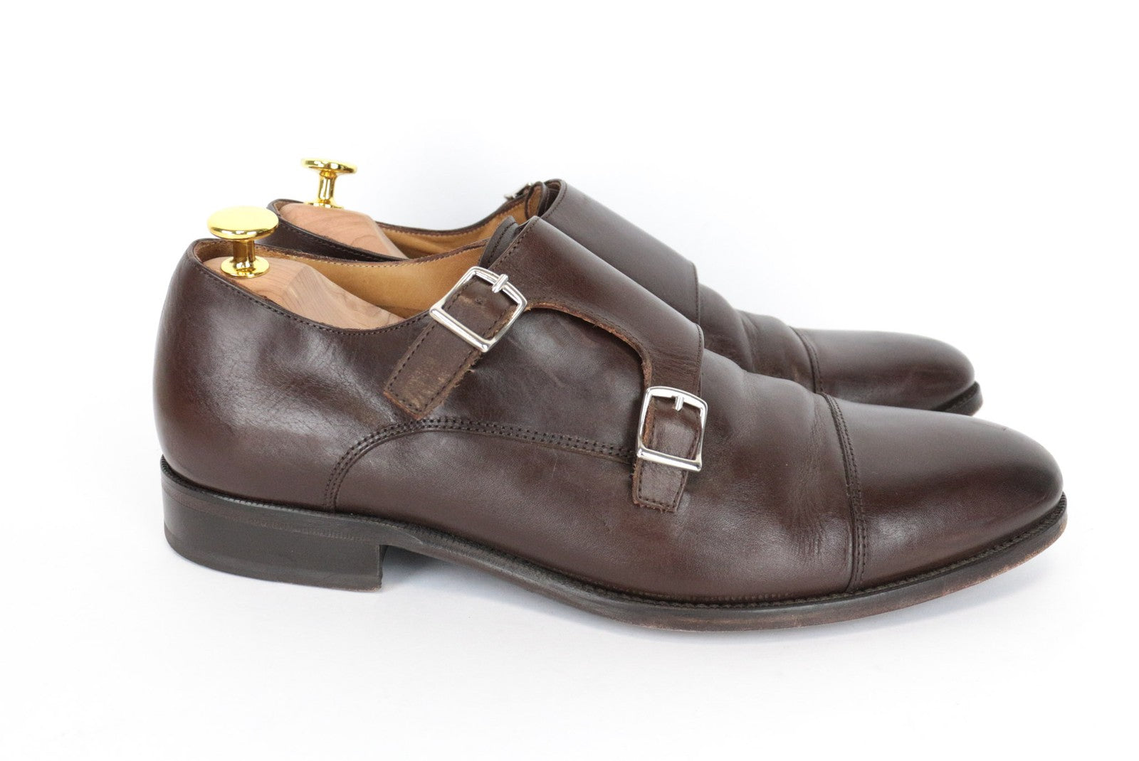 SUITSUPPLY Men's Shoes EU44 Brown Leather UK10 Formal Double Buckle Loafers