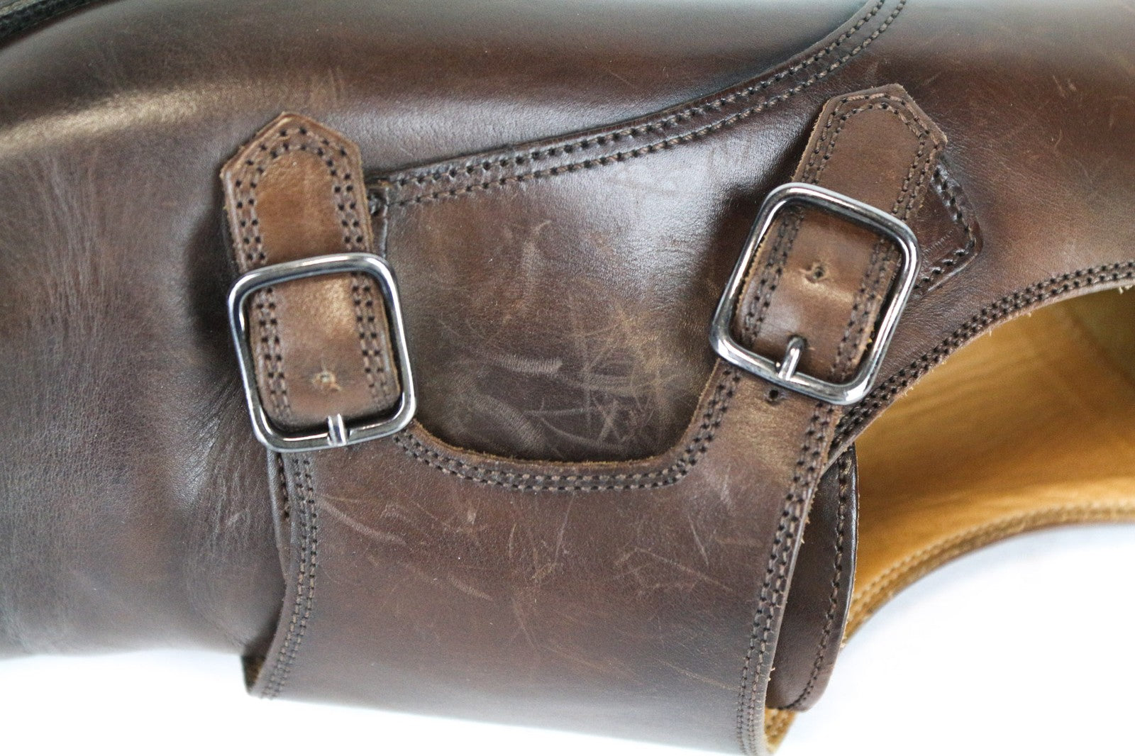 SUITSUPPLY vyriški batai, EU40.5, rudi, odiniai, su dviem sagtimis, oficialūs, klasikiniai 