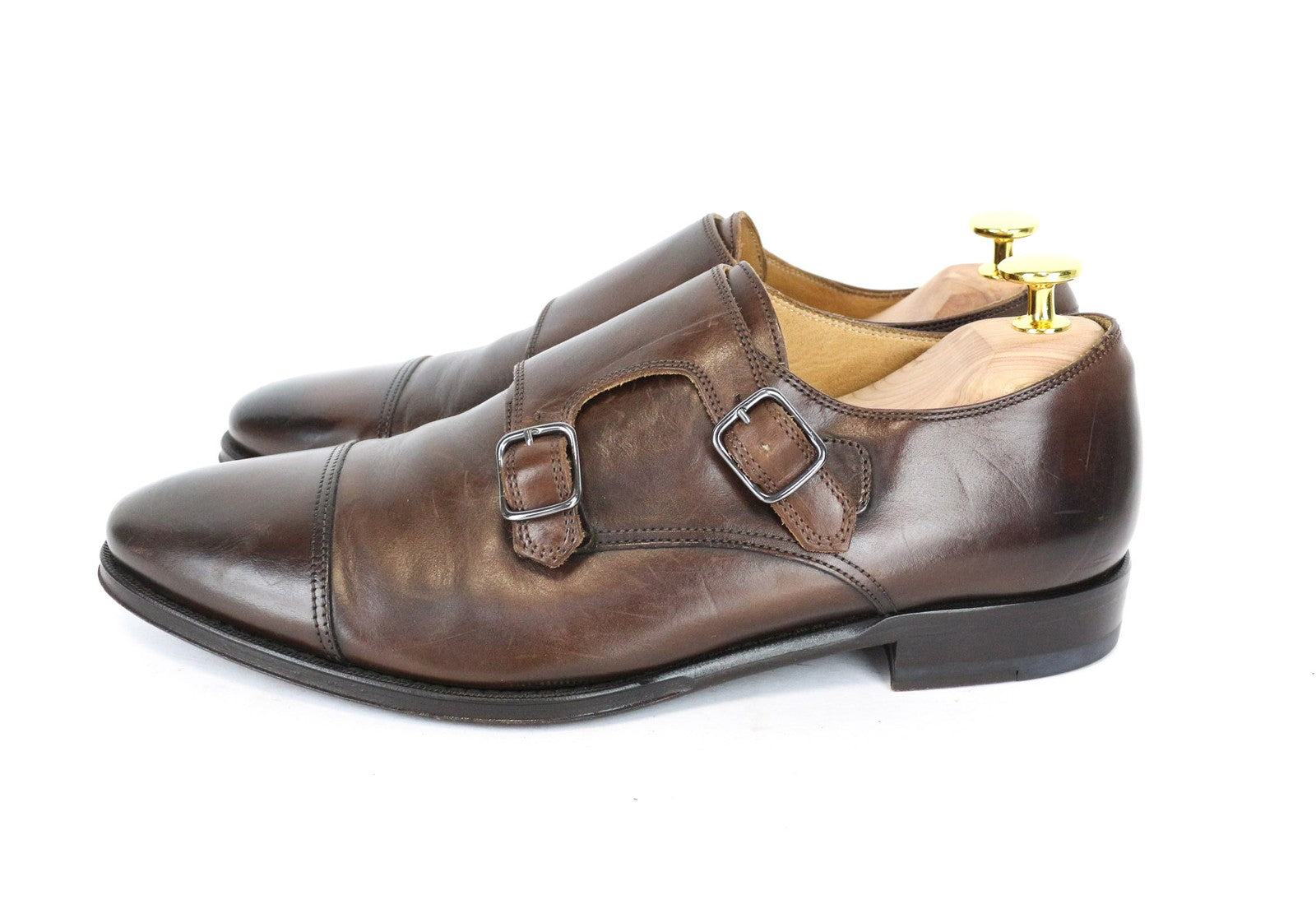 SUITSUPPLY vyriški batai, EU40.5, rudi, odiniai, su dviem sagtimis, oficialūs, klasikiniai 