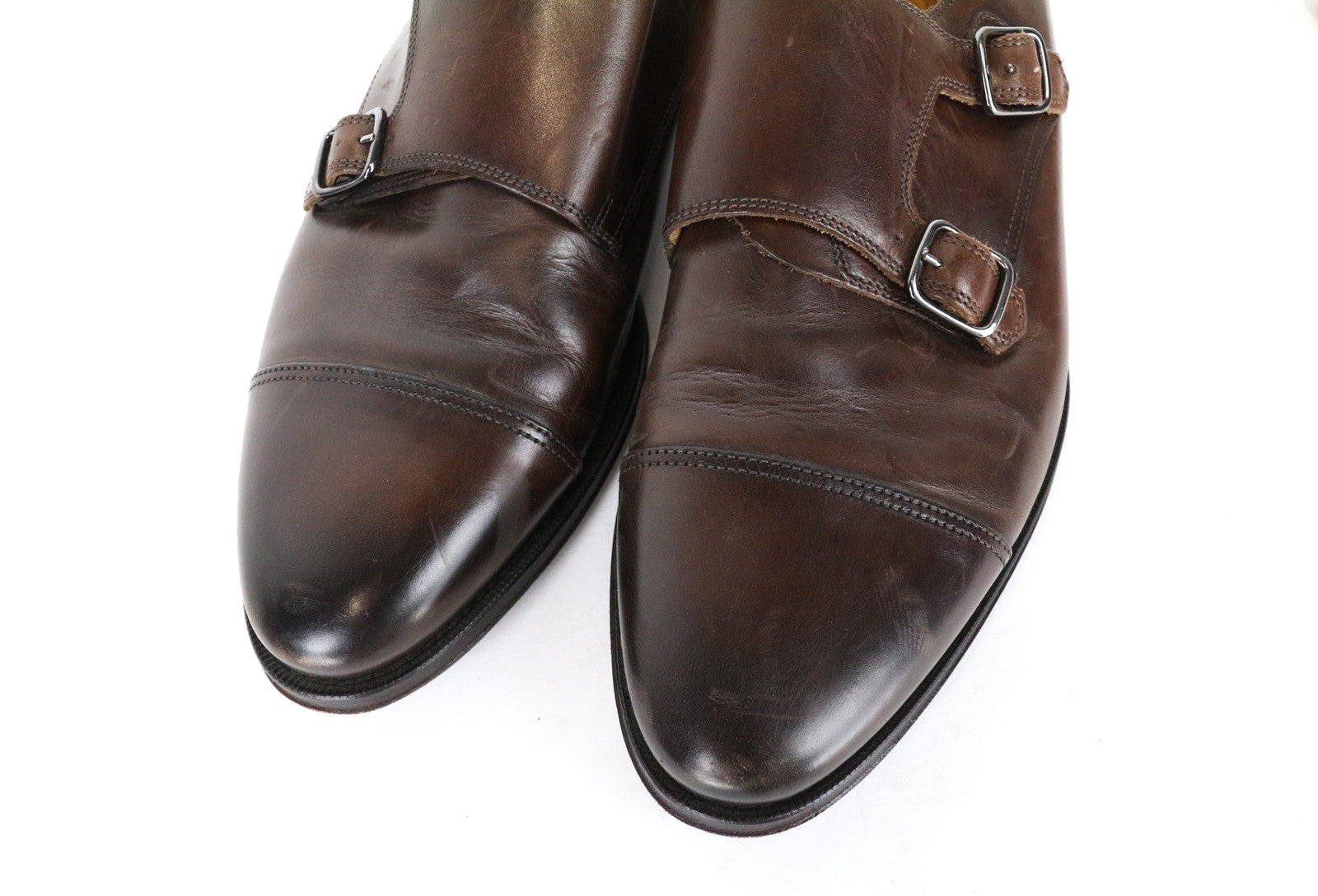 SUITSUPPLY vyriški batai, EU40.5, rudi, odiniai, su dviem sagtimis, oficialūs, klasikiniai 