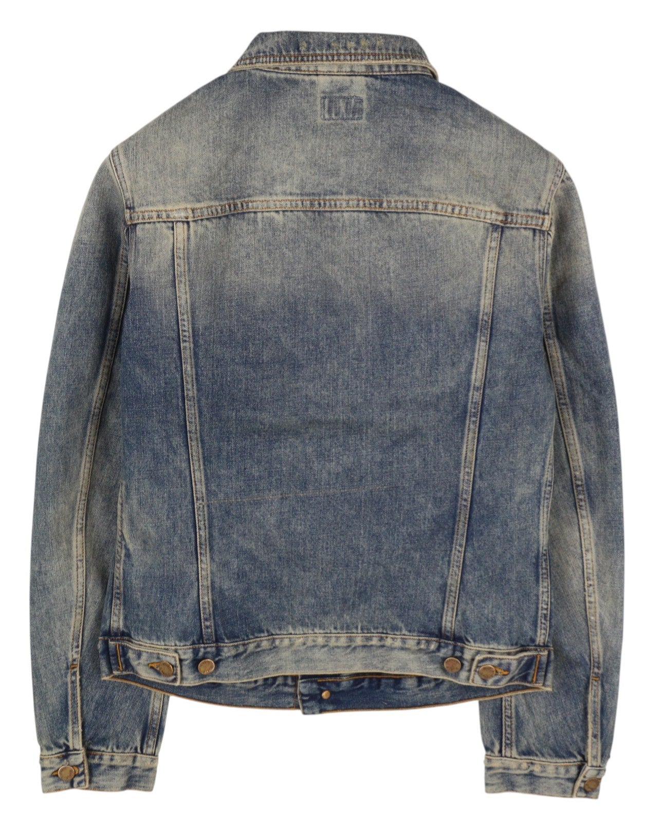 NUDIE JEANS Billy vyriška striukė M, žvilganti indigo spalvos, plėšyta, su logotipu 