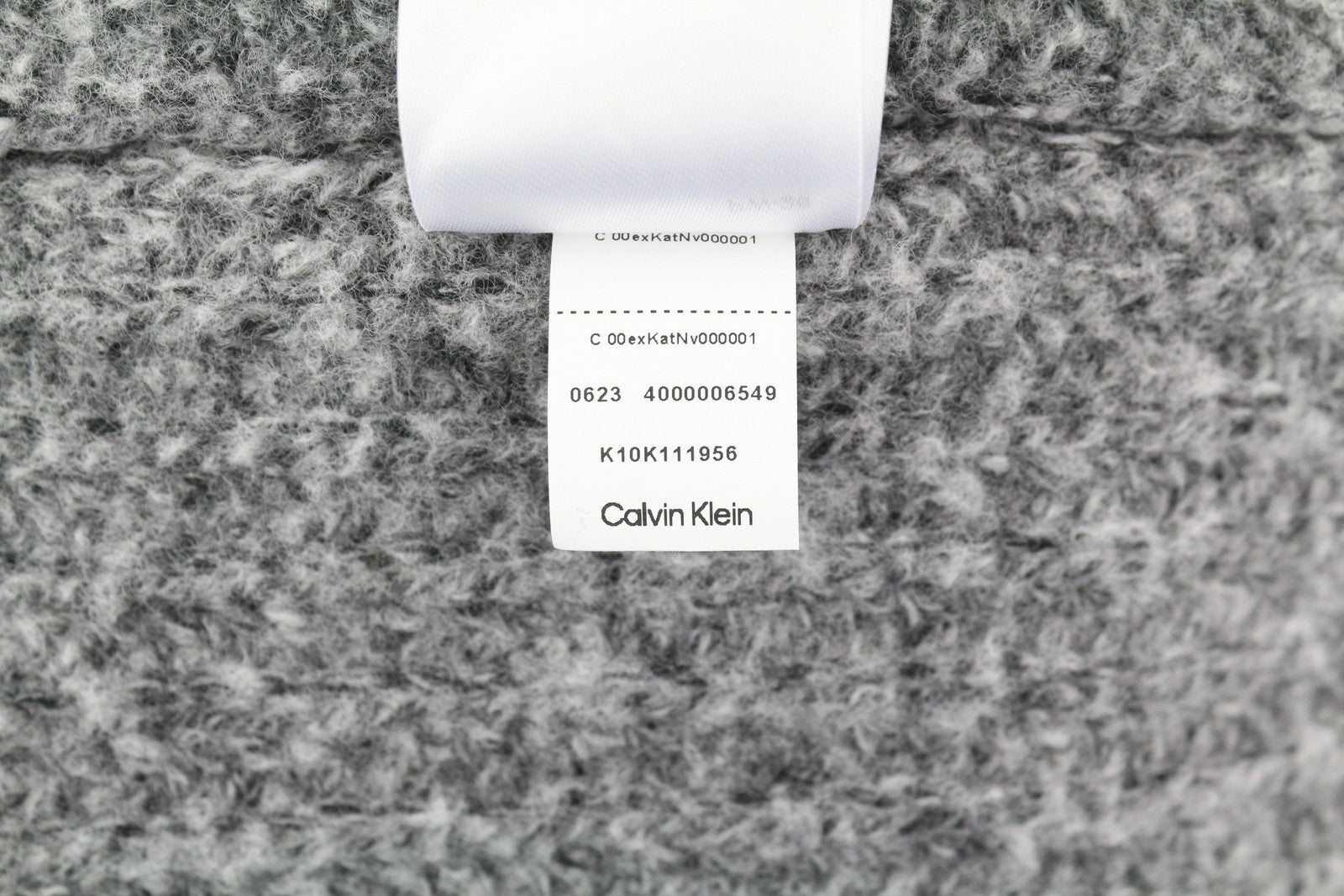 CALVIN KLEIN vyriškas megztinis M pilkas vilnos mišinio tvirto megztinio imitacinis kaklo papuošalas su logotipu 