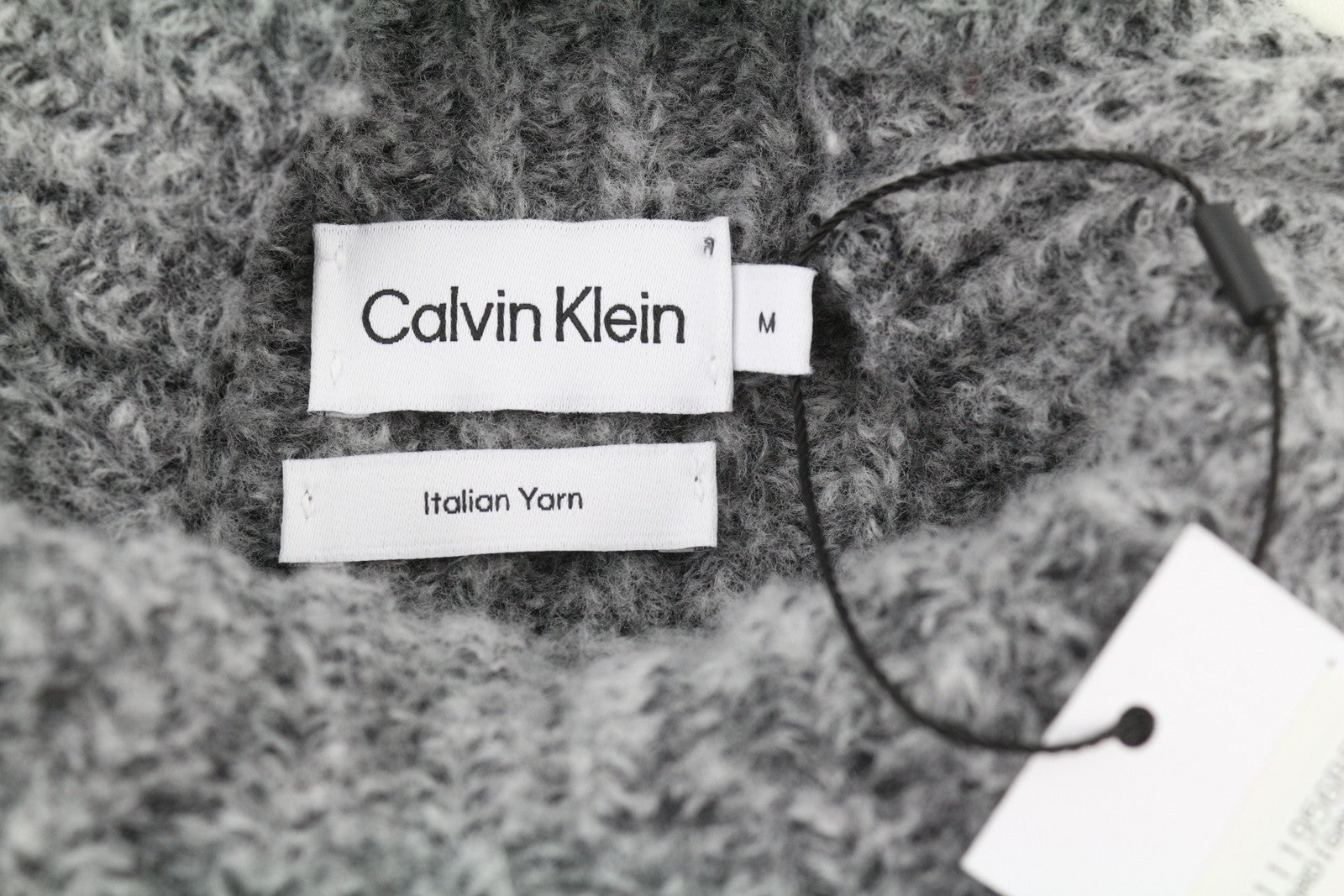 CALVIN KLEIN vyriškas megztinis M pilkas vilnos mišinio tvirto megztinio imitacinis kaklo papuošalas su logotipu 