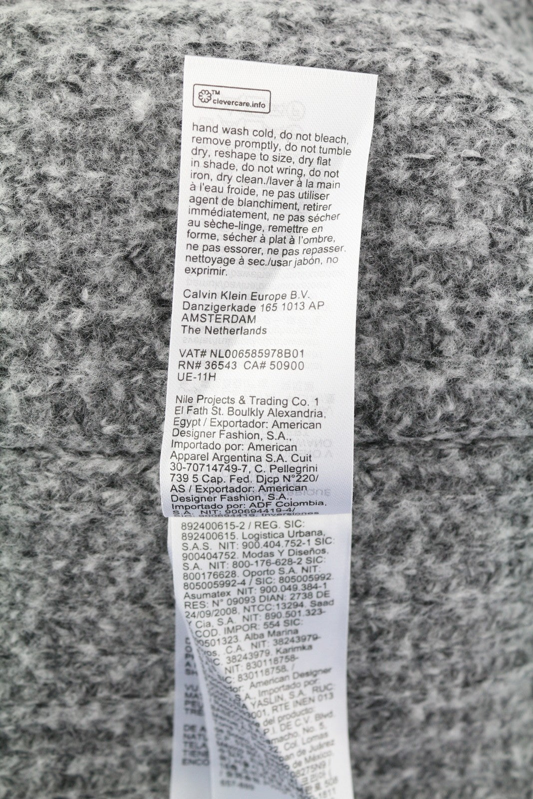 CALVIN KLEIN vyriškas megztinis M pilkas vilnos mišinio tvirto megztinio imitacinis kaklo papuošalas su logotipu 