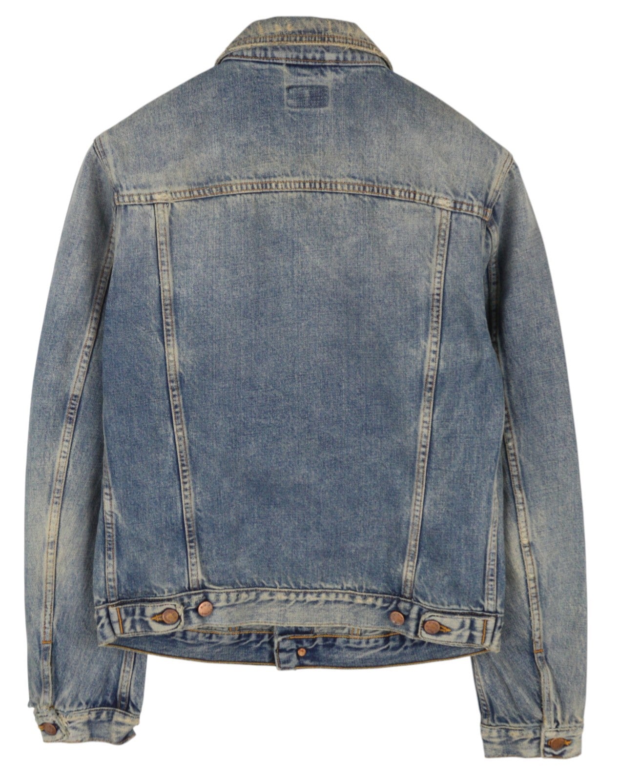 NUDIE JEANS Billy Men Jacket M Shimmering Indigo Faded Ripped Distress Logo