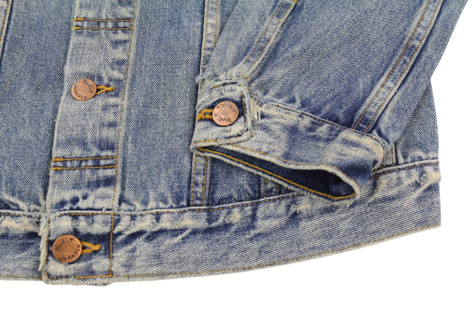 NUDIE JEANS Billy Men Jacket M Shimmering Indigo Faded Ripped Distress Logo