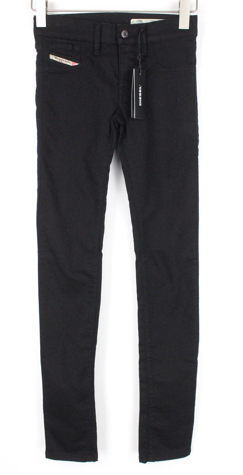 DIESEL Livier R608A moteriški džinsai W25 juodos medvilnės Jegging itin ploni 