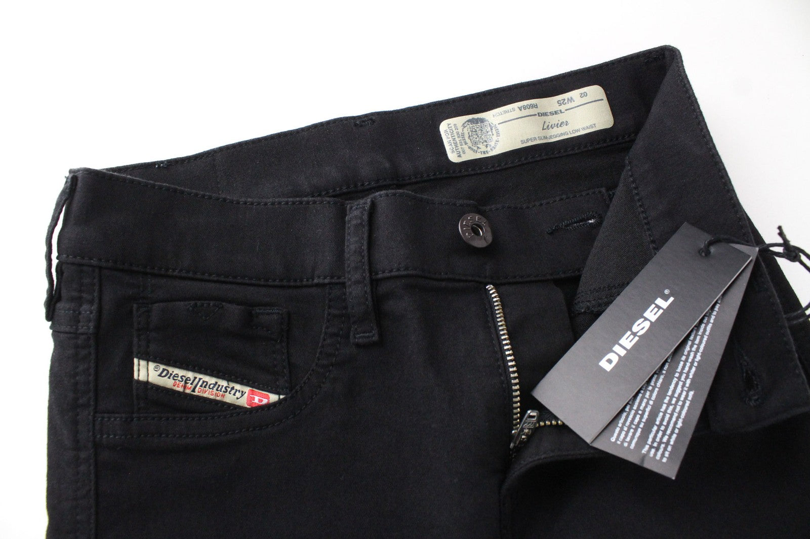 DIESEL Livier R608A moteriški džinsai W25 juodos medvilnės Jegging itin ploni 