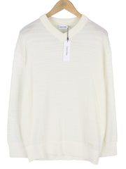 CALVIN KLEIN Tape Yarn Vn vyriškas megztinis su V formos iškirpte, baltas, tekstūruotas, megztinis 