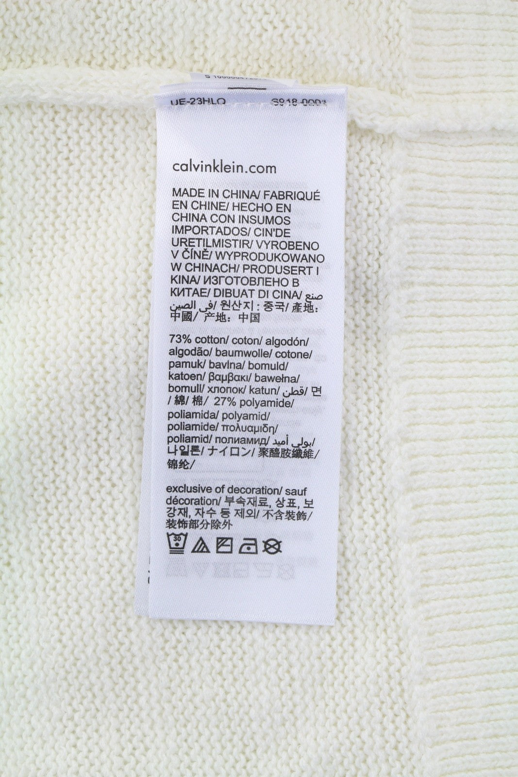 CALVIN KLEIN Tape Yarn Vn vyriškas megztinis XS, baltas tekstūruotas megztinis su V formos iškirpte 