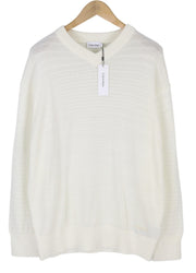 CALVIN KLEIN Tape Yarn Vn vyriškas megztinis M, baltas tekstūruotas megztinis su V formos iškirpte 