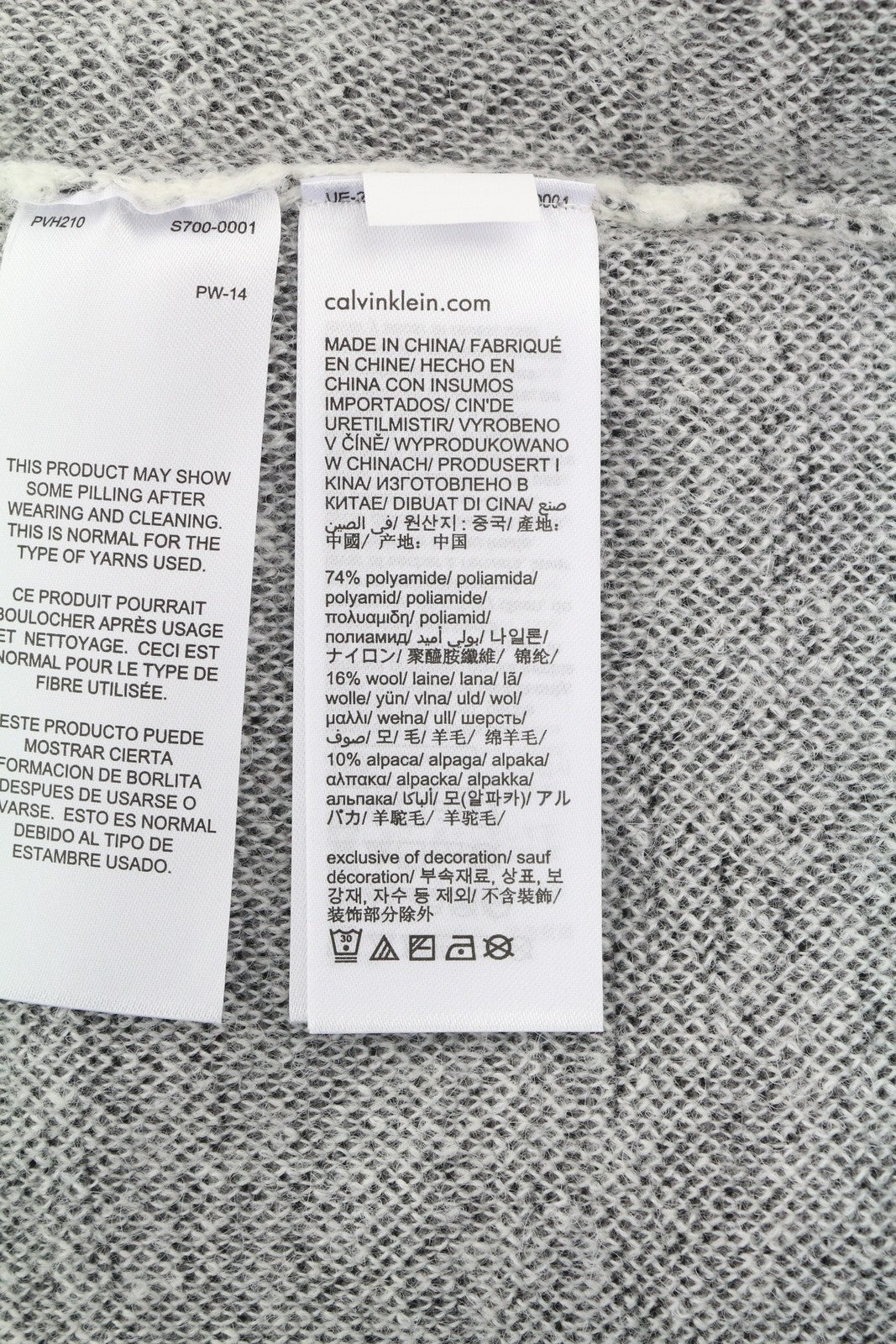 CALVIN KLEIN abstraktus žakardo vyriškas megztinis XL dydžio pilkas vilnos ir alpakų mišinio megztinis 