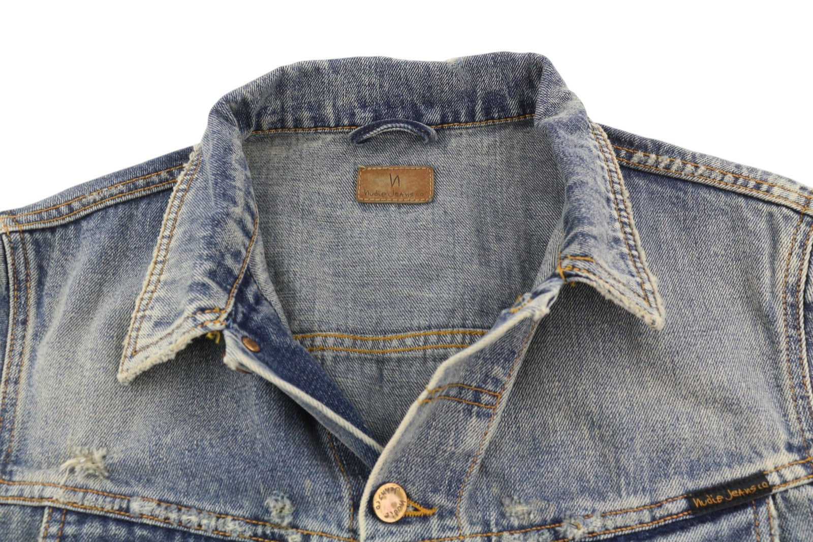 NUDIE JEANS Billy Men Jacket M Shimmering Indigo Faded Ripped Distress Blue