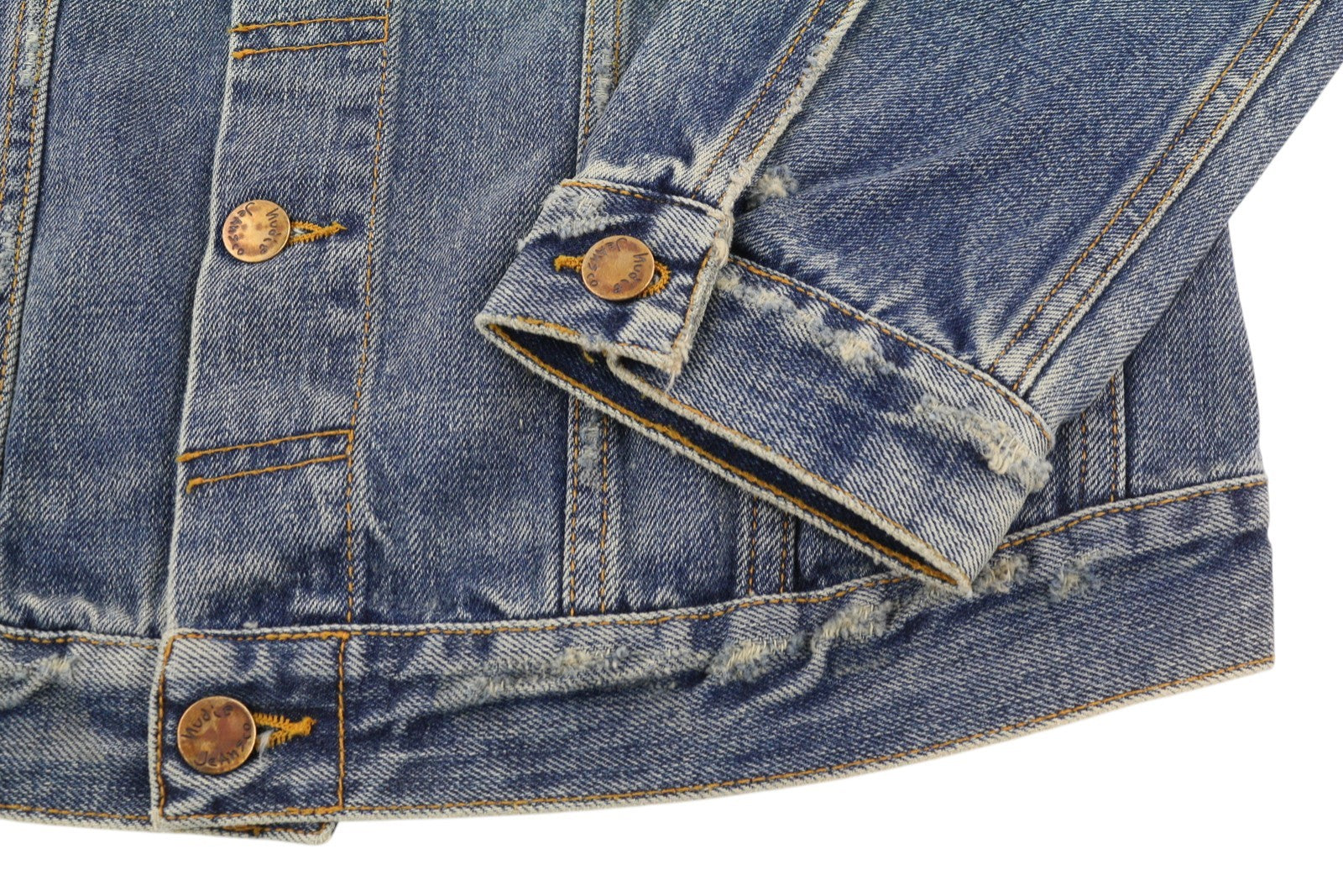 NUDIE JEANS Billy Men Jacket M Shimmering Indigo Faded Ripped Distress Blue