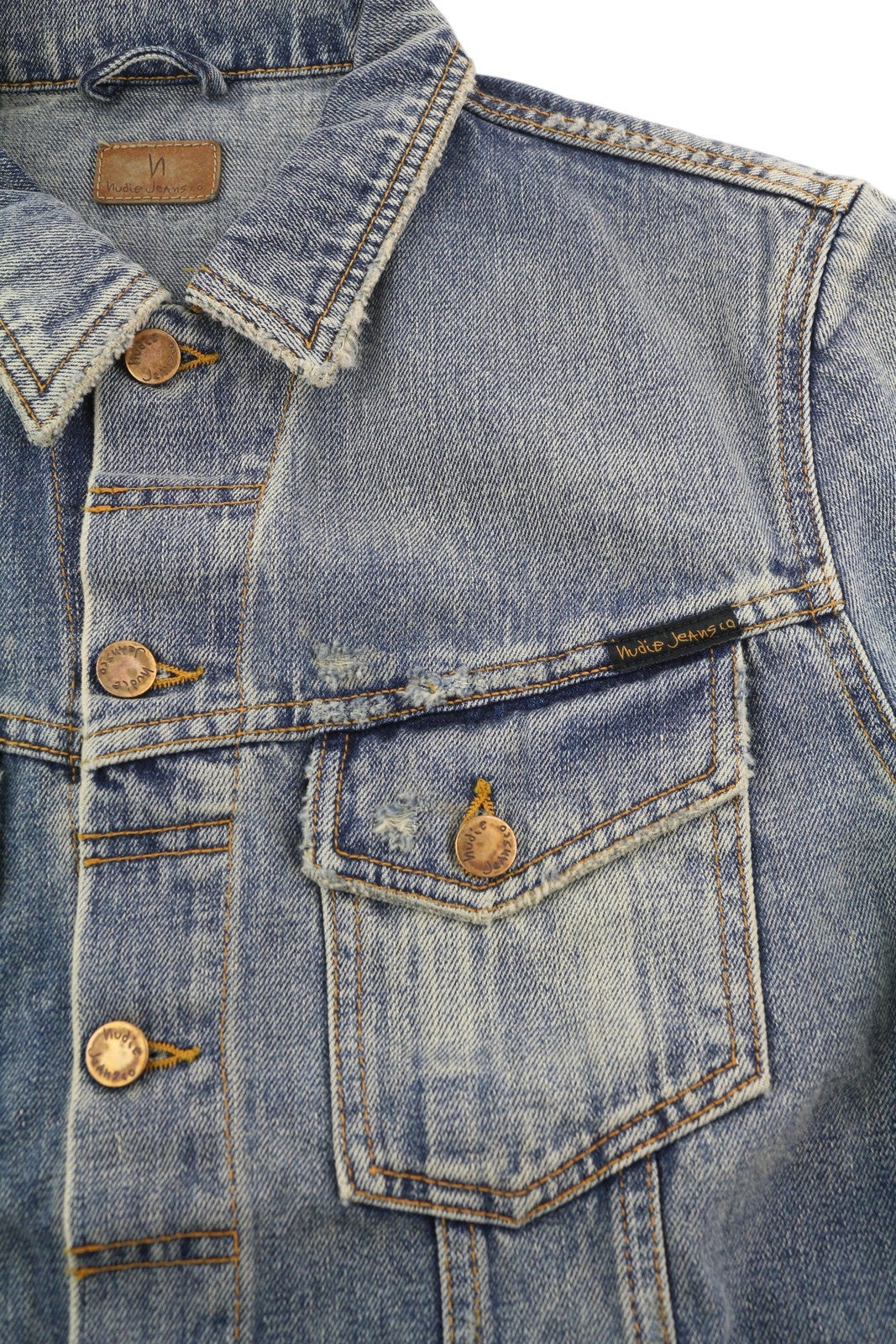 NUDIE JEANS Billy Men Jacket M Shimmering Indigo Faded Ripped Distress Blue