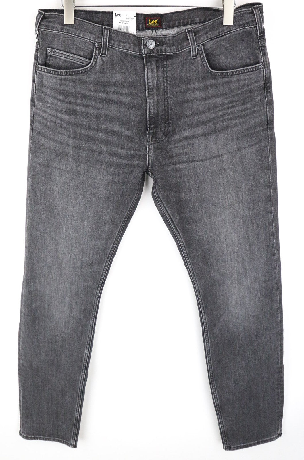 LEE Rider vyriški džinsai W38/L32 Slim Fit, išblukintos pilkos medvilnės tamprės su 5 kišenėmis 