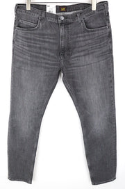 LEE Rider vyriški džinsai W38/L32 Slim Fit, išblukintos pilkos medvilnės tamprės su 5 kišenėmis 