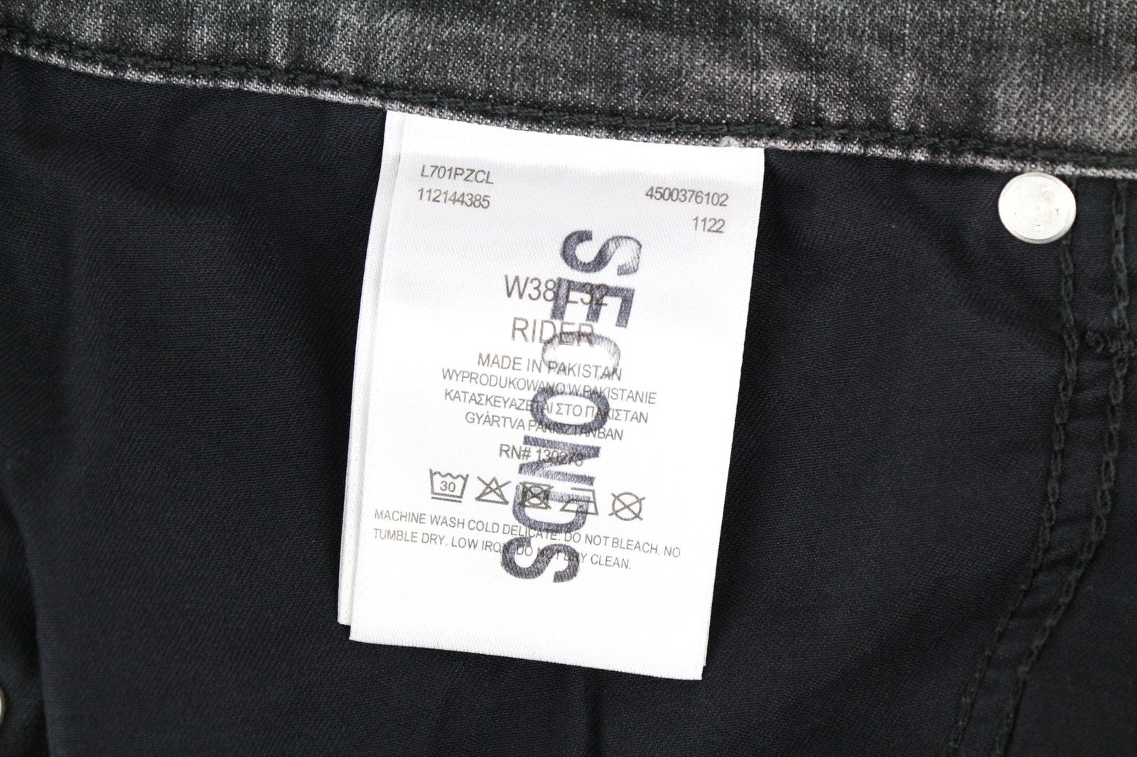 LEE Rider vyriški džinsai W38/L32 Slim Fit, išblukintos pilkos medvilnės tamprės su 5 kišenėmis 