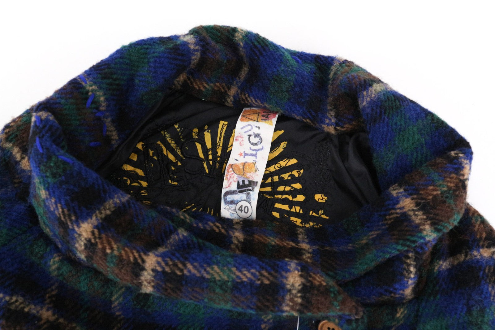 DESIGUAL moteriškas 40 dydžio mėlynas languotas ilgomis rankovėmis vilnos mišinio vienaeilis švarkas 