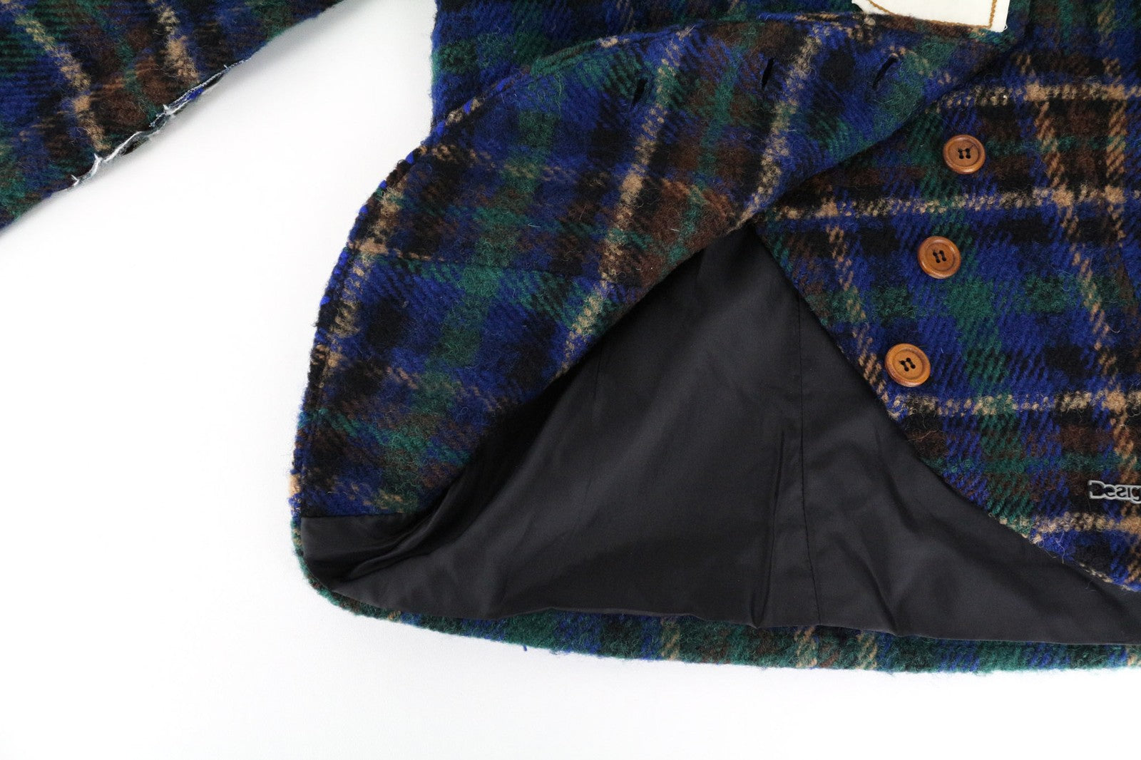 DESIGUAL moteriškas 40 dydžio mėlynas languotas ilgomis rankovėmis vilnos mišinio vienaeilis švarkas 