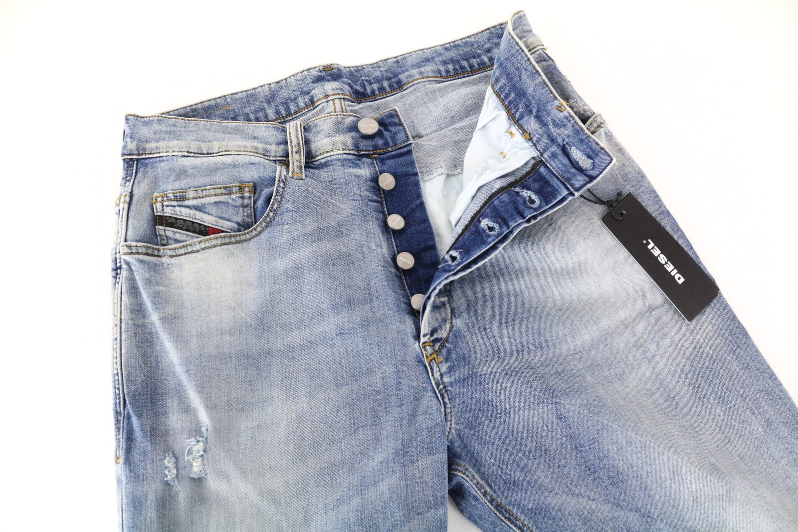 DIESEL D-Eetar 087AV vyriški džinsai W28/L32 morkų smailėjančio kirpimo, mėlyni, tamprūs džinsai 