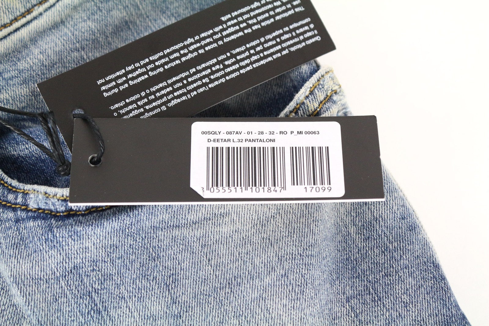 DIESEL D-Eetar 087AV vyriški džinsai W28/L32 morkų smailėjančio kirpimo, mėlyni, tamprūs džinsai 