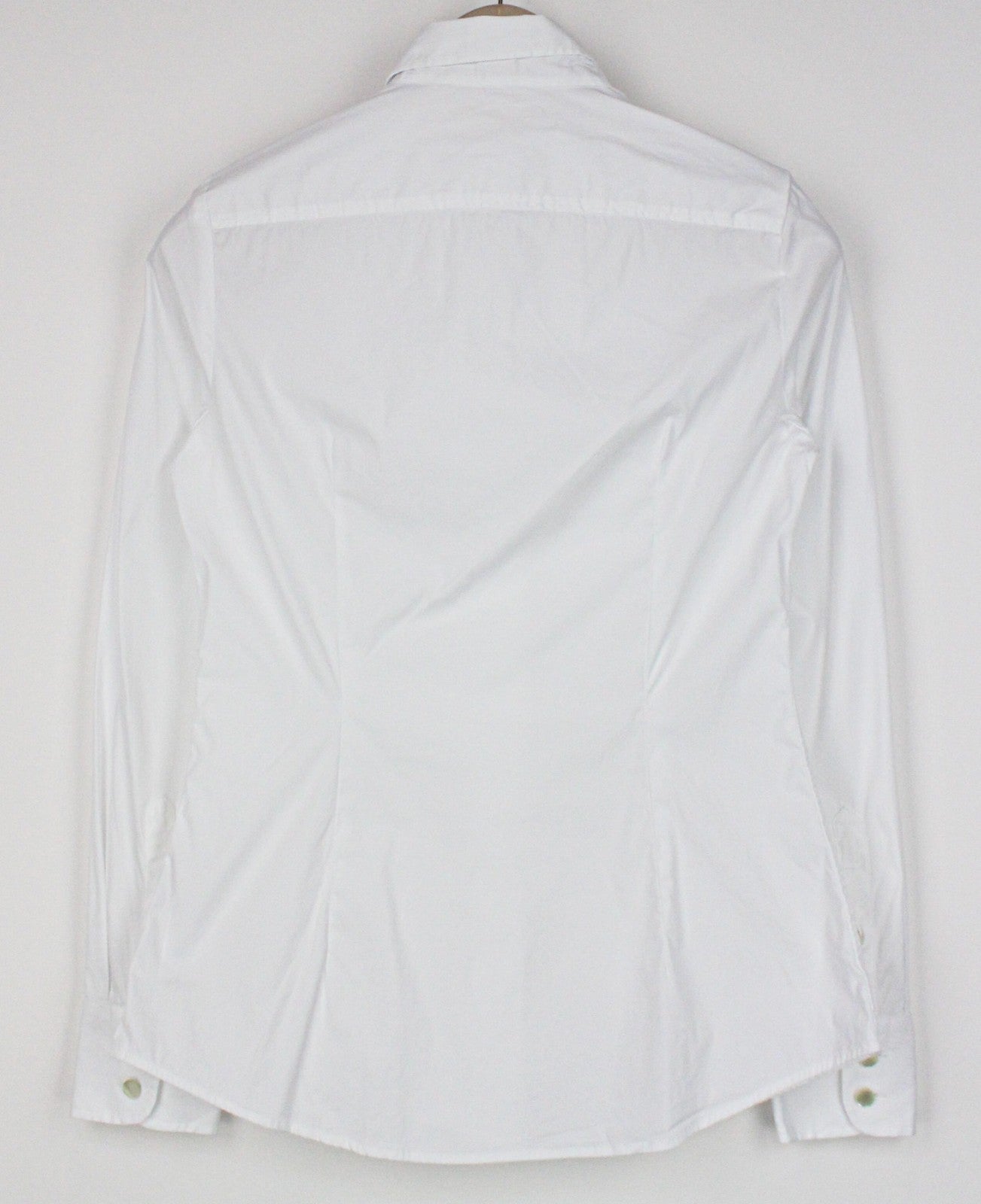 SUISTUDIO Dexter moteriški 36R balti medvilnės mišinio tamprūs marškinėliai ilgomis rankovėmis 