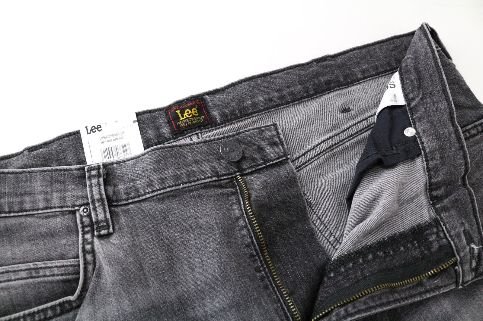 LEE Rider vyriški W38/L32 pilki ploni tamprūs džinsai su skalbto audinio imitacija 