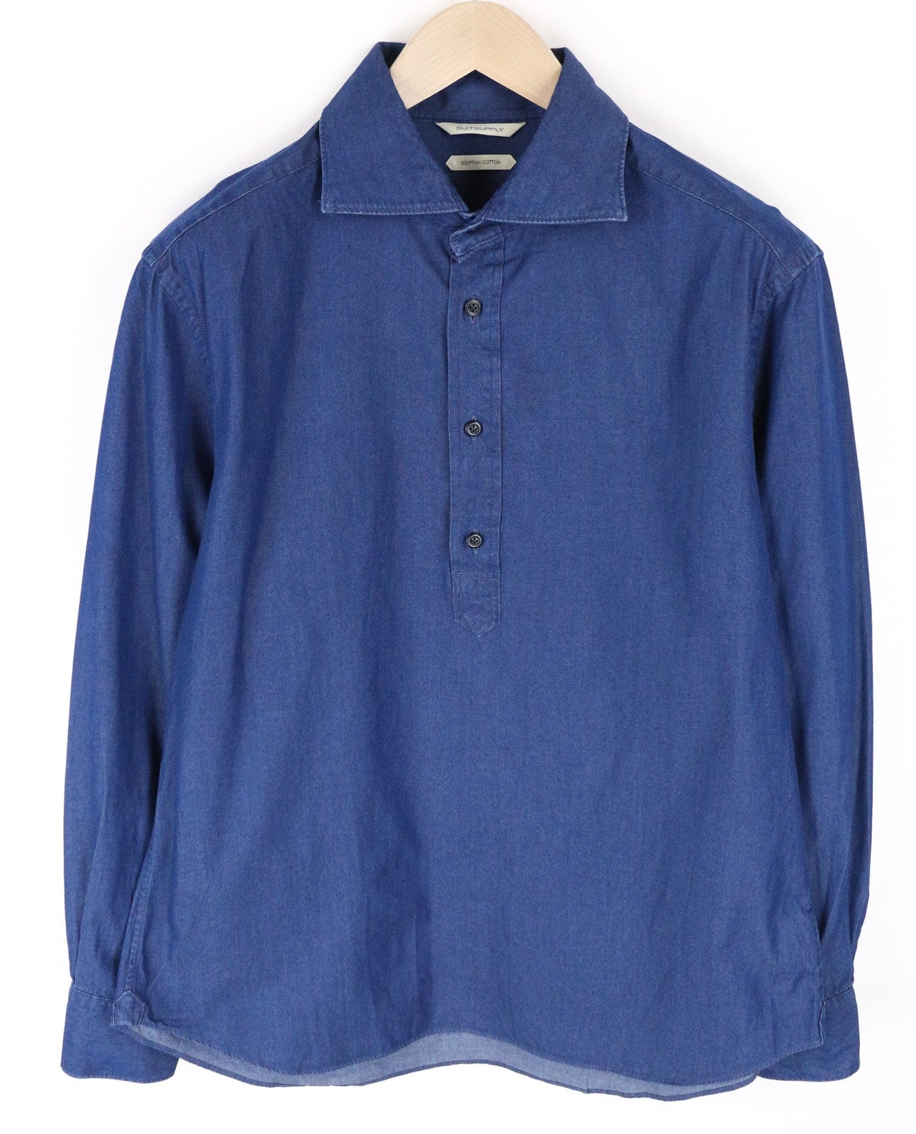 SUITSUPPLY vyriški ~S ilgio rankovių medvilniniai polo marškinėliai su mėlynu džinso imitacijos raštu 