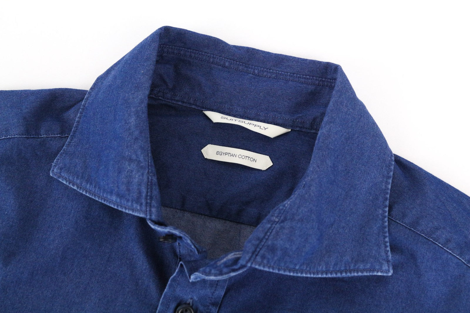 SUITSUPPLY vyriški ~S ilgio rankovių medvilniniai polo marškinėliai su mėlynu džinso imitacijos raštu 