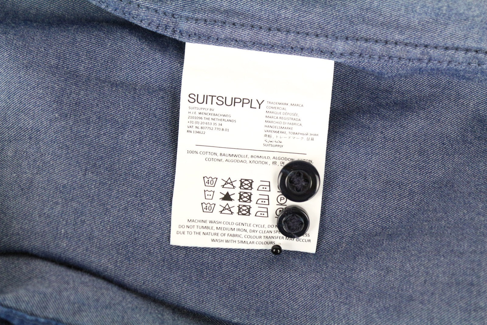 SUITSUPPLY vyriški ~S ilgio rankovių medvilniniai polo marškinėliai su mėlynu džinso imitacijos raštu 