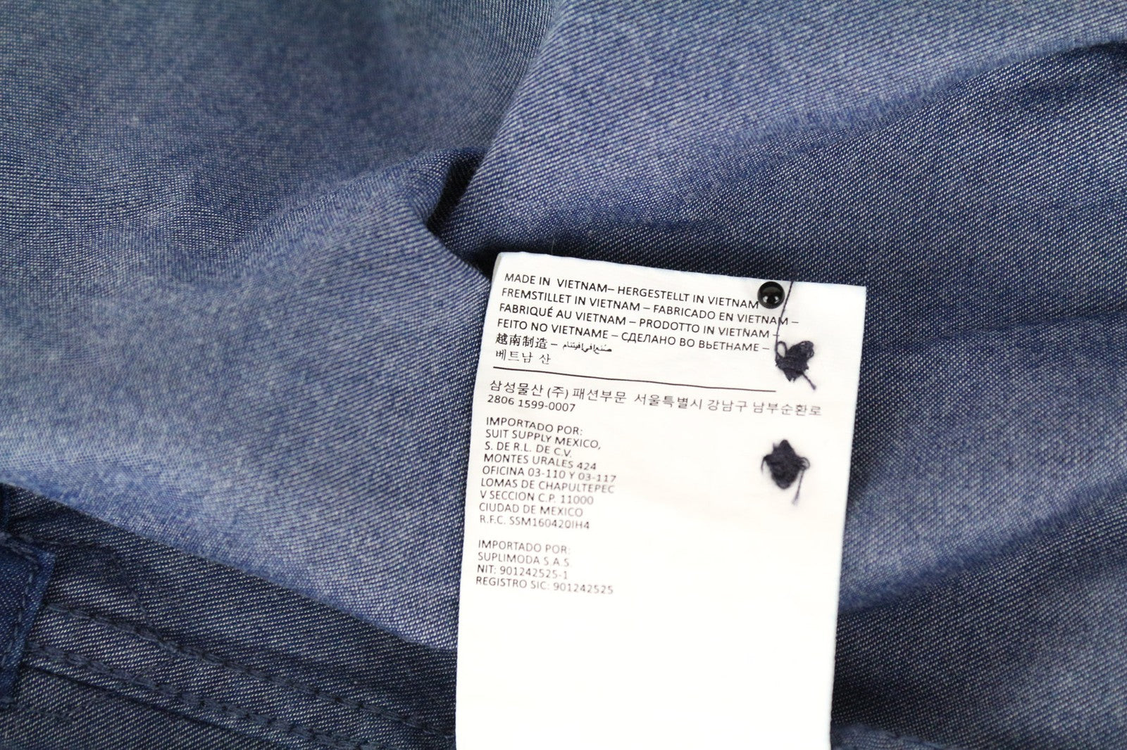 SUITSUPPLY vyriški ~S ilgio rankovių medvilniniai polo marškinėliai su mėlynu džinso imitacijos raštu 