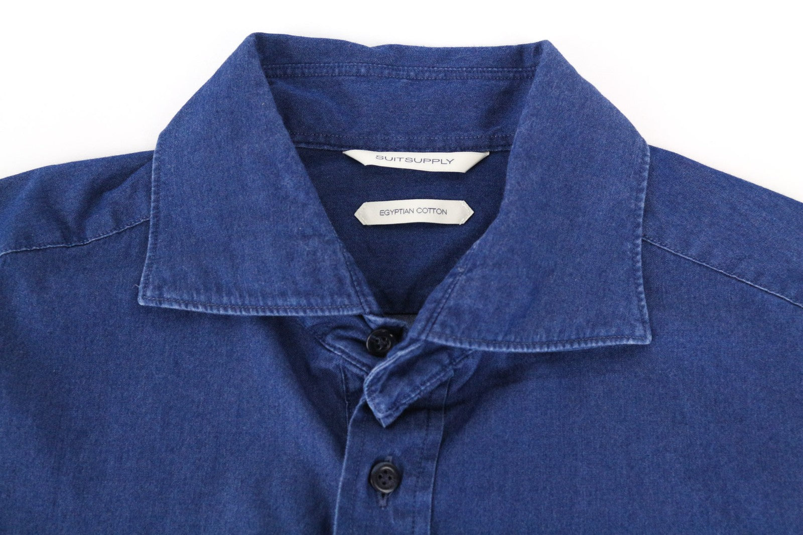 SUITSUPPLY vyriški ~S ilgio rankovių medvilniniai polo marškinėliai su mėlynu džinso imitacijos raštu 
