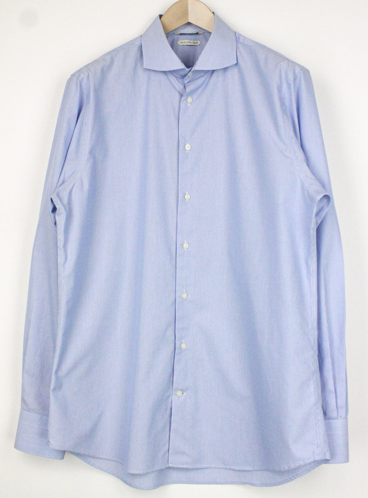 SUITSUPPLY Men's 43/17 Extra Slim Blue Striped Cotton Dress Shirt