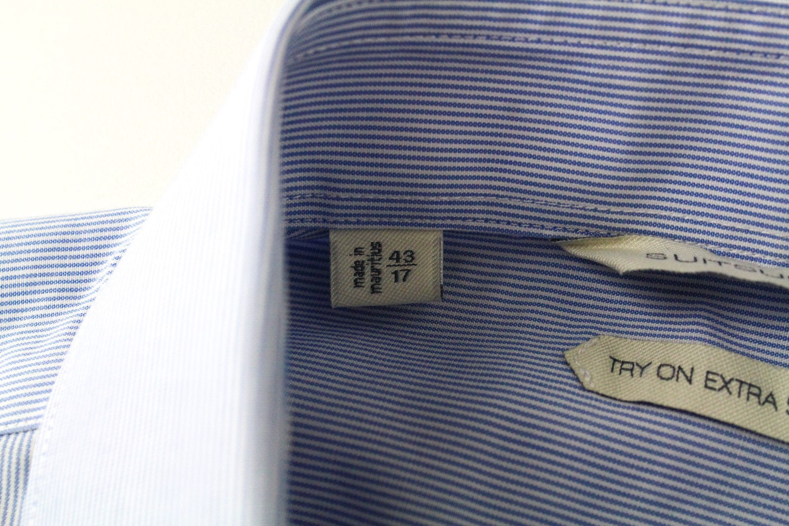SUITSUPPLY Men's 43/17 Extra Slim Blue Striped Cotton Dress Shirt