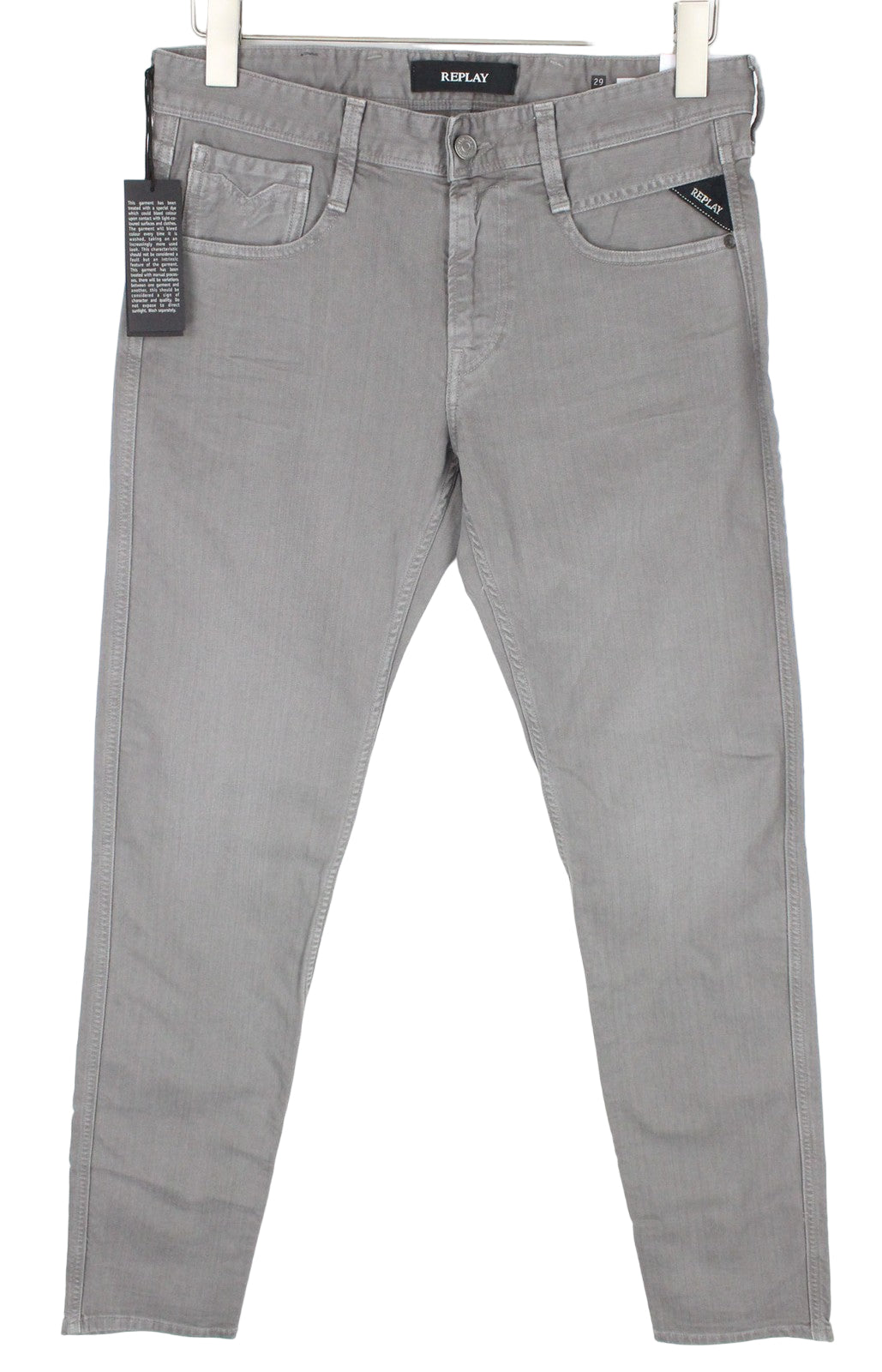 REPLAY Anbass vyriški džinsai W29/L32 pilki, prigludę, tamprūs medvilnės mišinio džinsai su užtrauktuku 