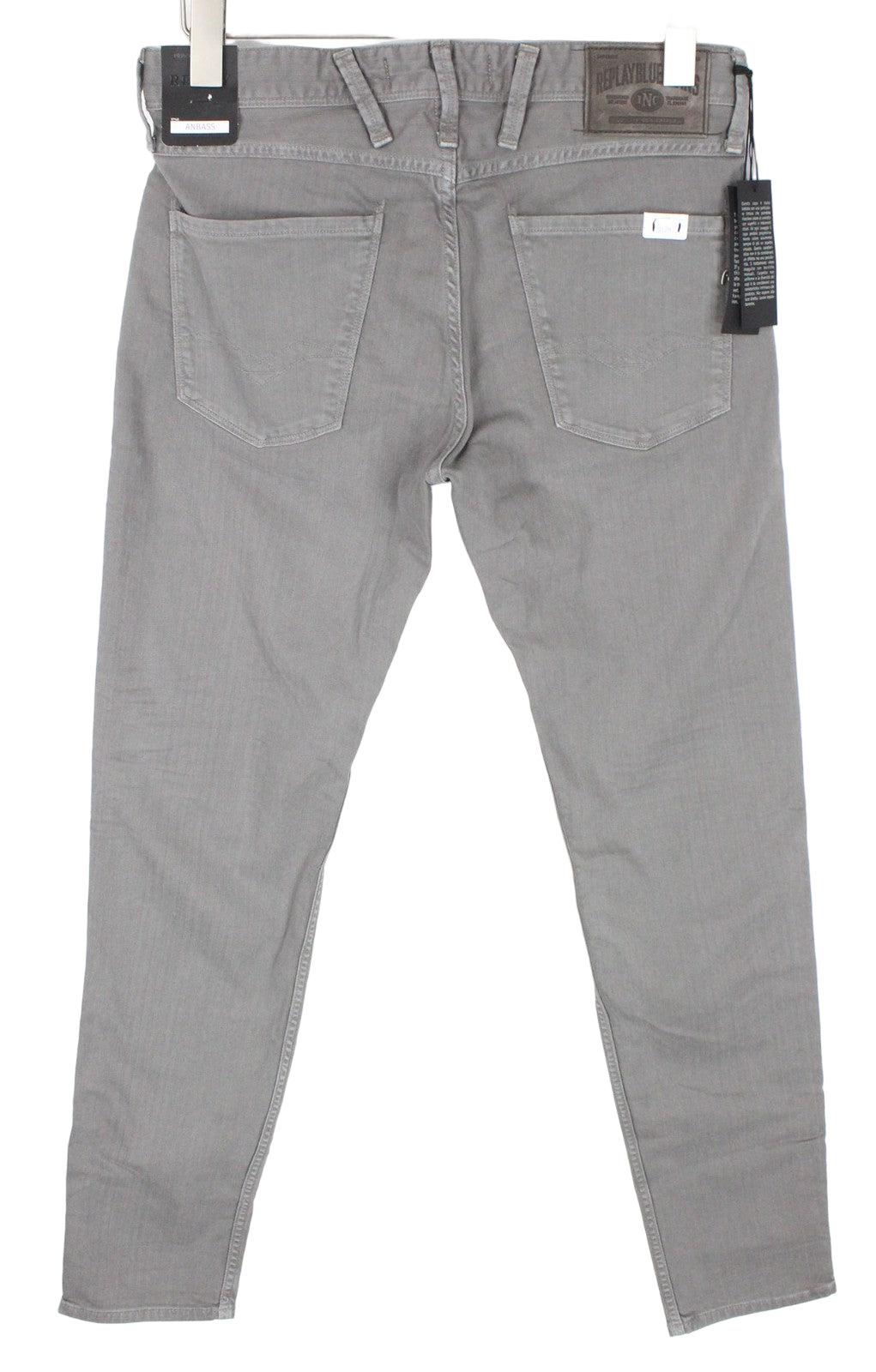 REPLAY Anbass vyriški džinsai W29/L32 pilki, prigludę, tamprūs medvilnės mišinio džinsai su užtrauktuku 