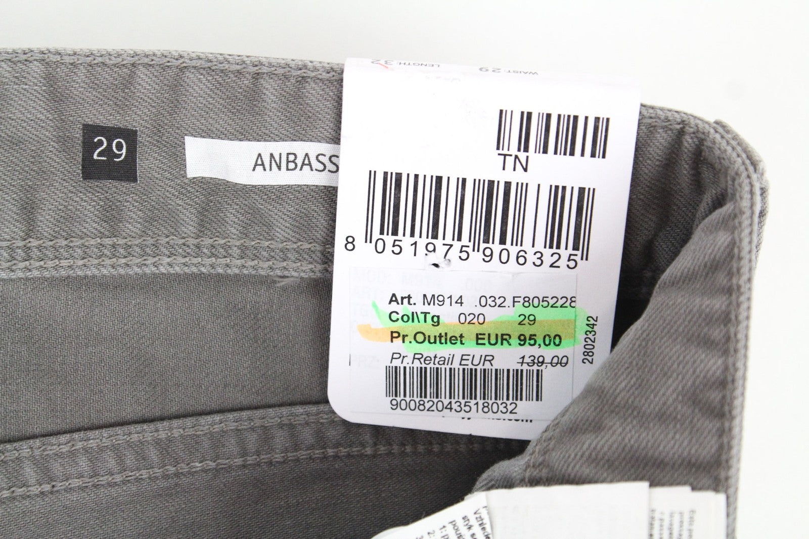 REPLAY Anbass vyriški džinsai W29/L32 pilki, prigludę, tamprūs medvilnės mišinio džinsai su užtrauktuku 