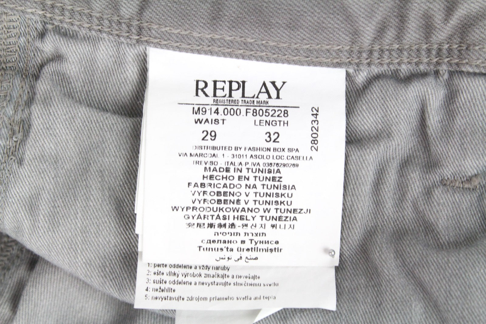 REPLAY Anbass vyriški džinsai W29/L32 pilki, prigludę, tamprūs medvilnės mišinio džinsai su užtrauktuku 