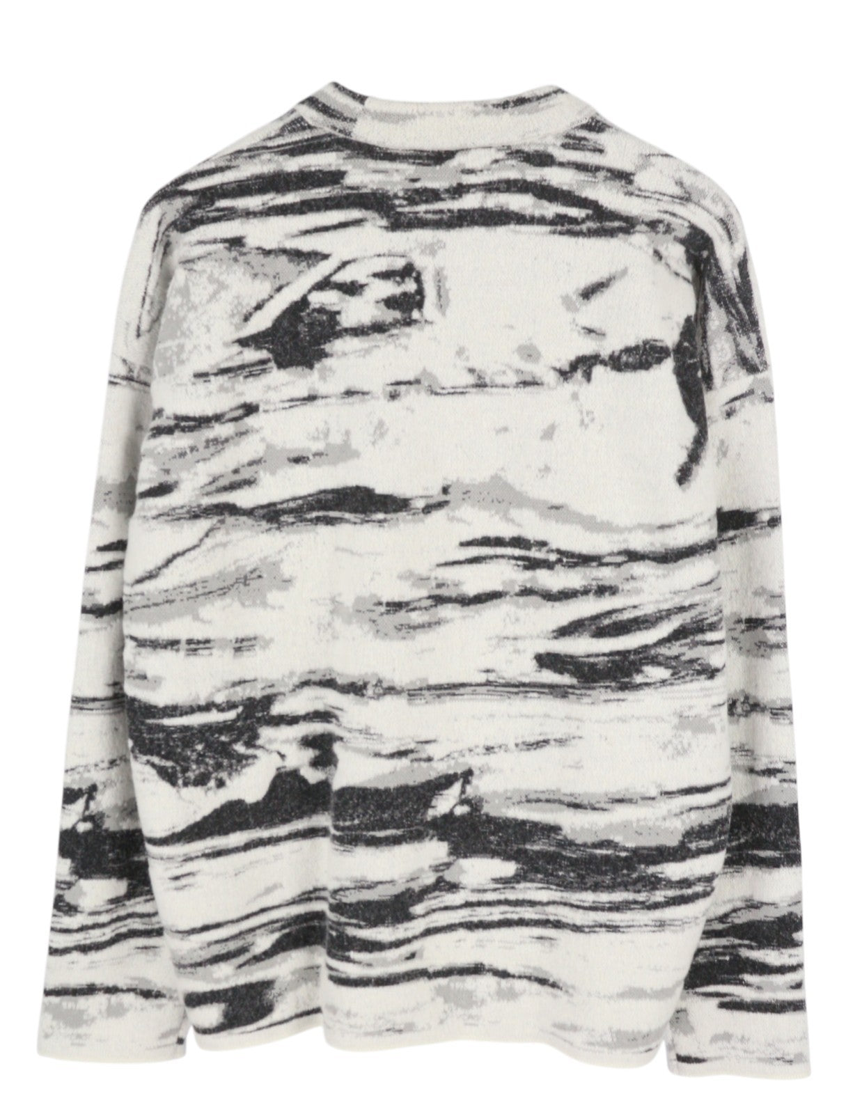 CALVIN KLEIN Abstract Jacquard vyriškas megztinis S dydis Pilkas vilnos ir alpakų mišinio megztinis 