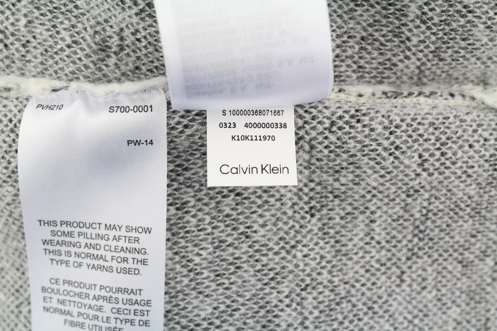 CALVIN KLEIN Abstract Jacquard vyriškas megztinis S dydis Pilkas vilnos ir alpakų mišinio megztinis 
