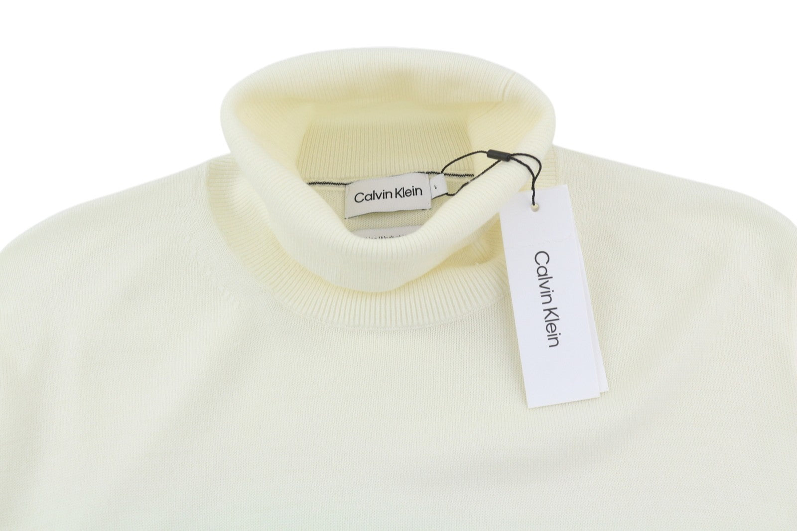 CALVIN KLEIN Merino Rws Turtle vyriškas megztinis L baltas megztinis su logotipu RRP189
