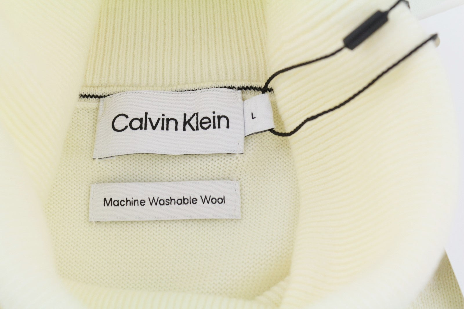 CALVIN KLEIN Merino Rws Turtle vyriškas megztinis L baltas megztinis su logotipu RRP189